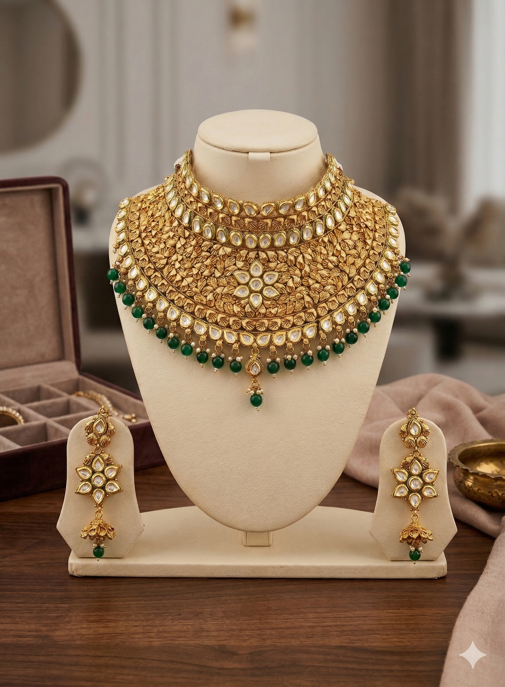 Bridal Temple Jewellery with Green Beads set