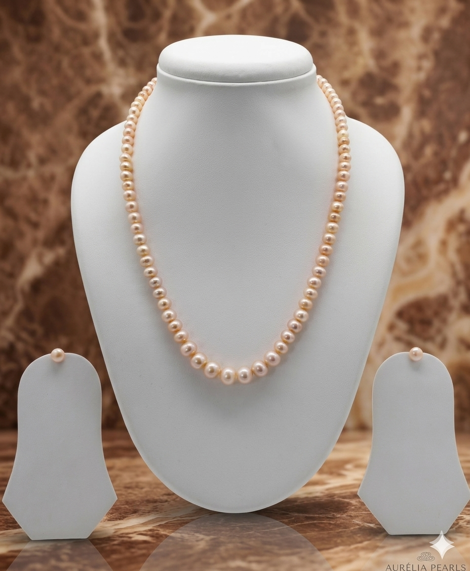 Peach Glow Elegance Pearls Necklace