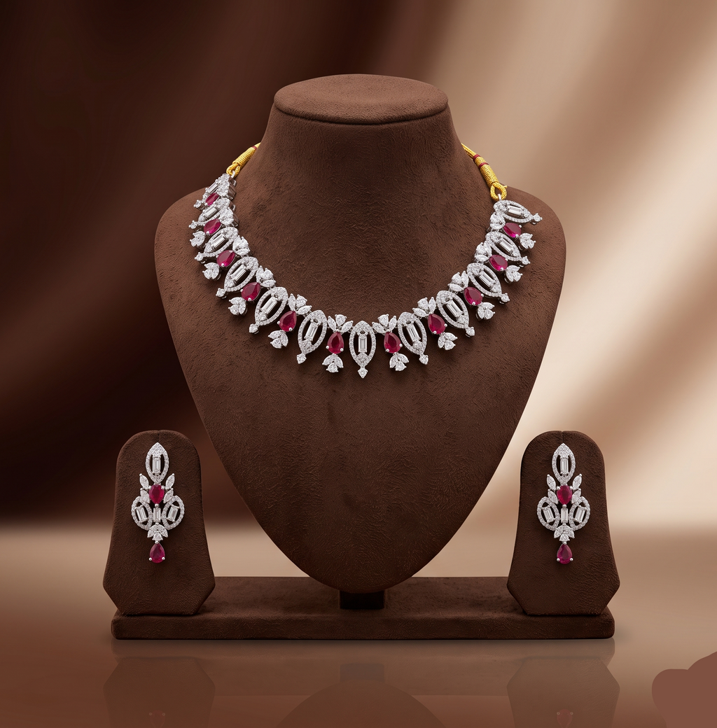 White Pink CZ Necklace Set
