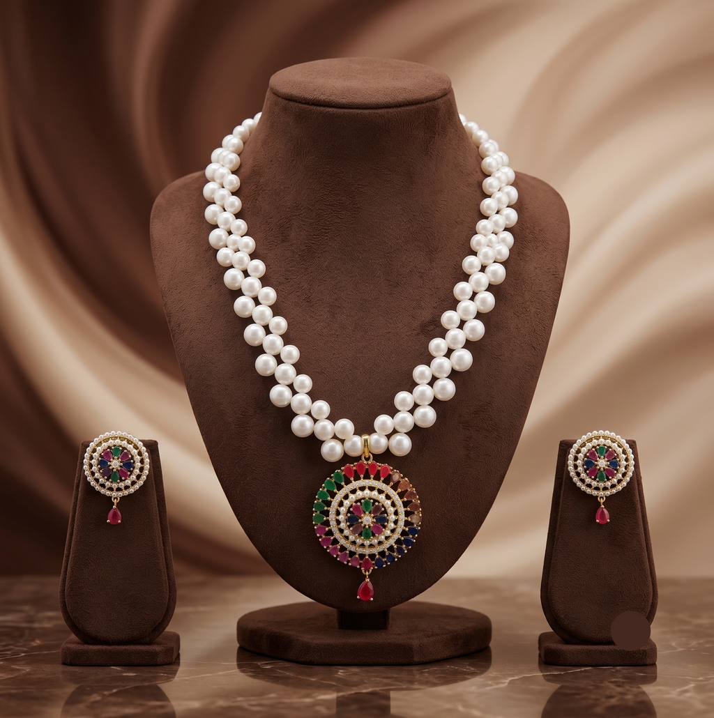 Amethyst Bloom Pearl Pendant Set