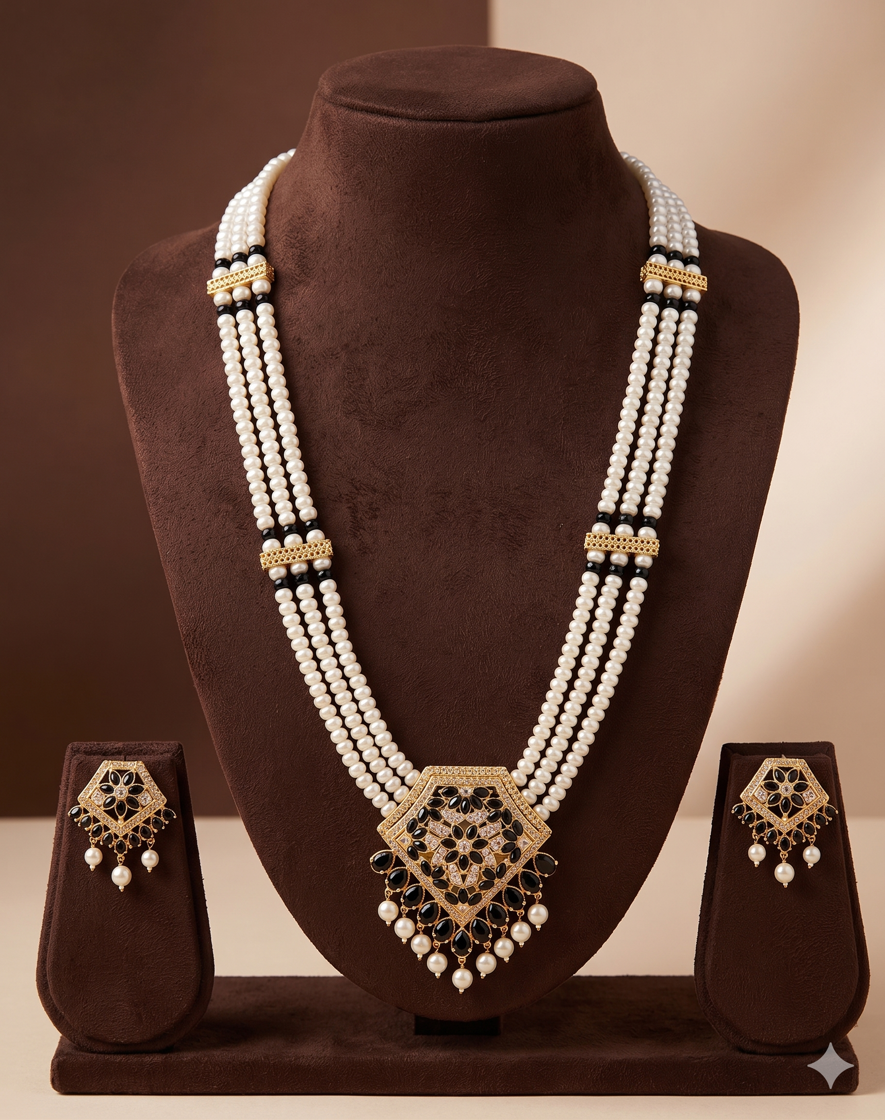 Blue Stone Freshwater Pearl Rani Haar Necklace Set