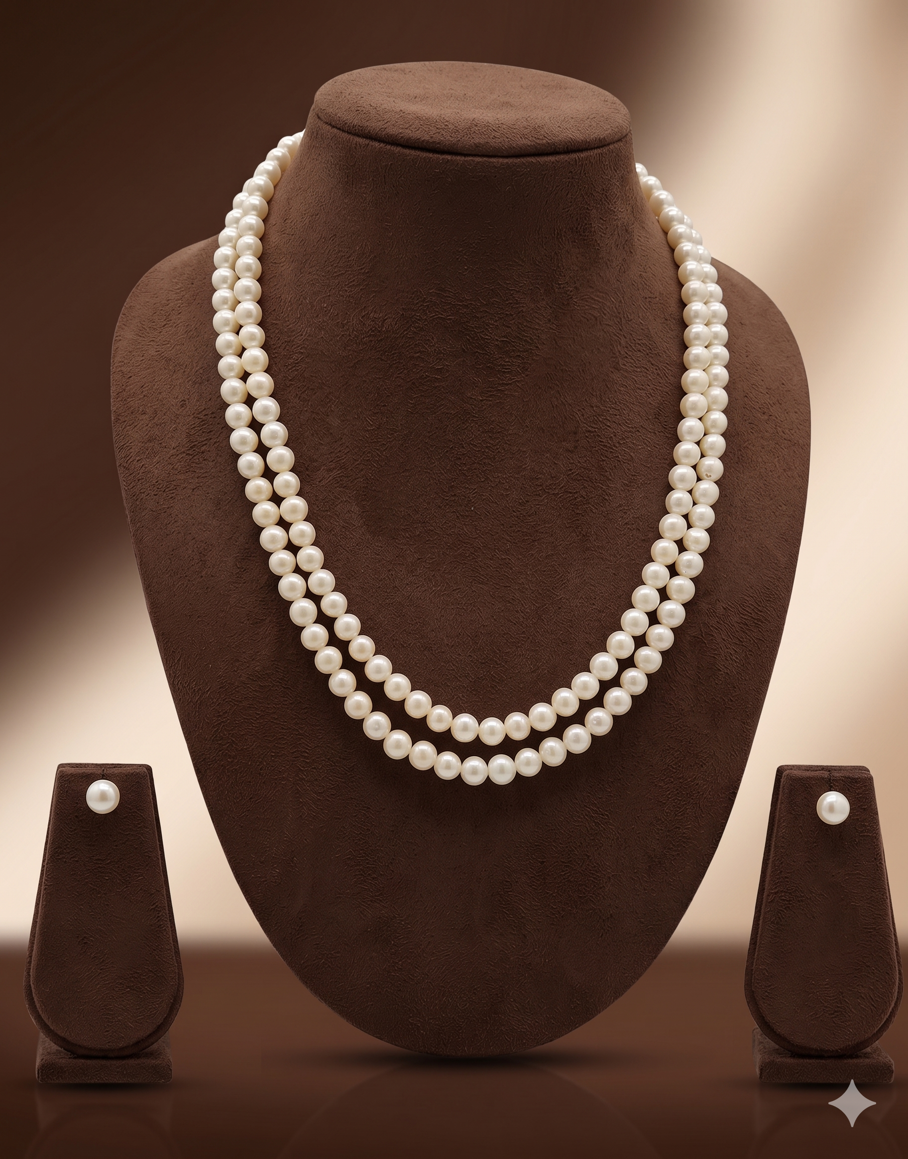 Two-Strand White Freshwater Pearl Necklace Earring Set