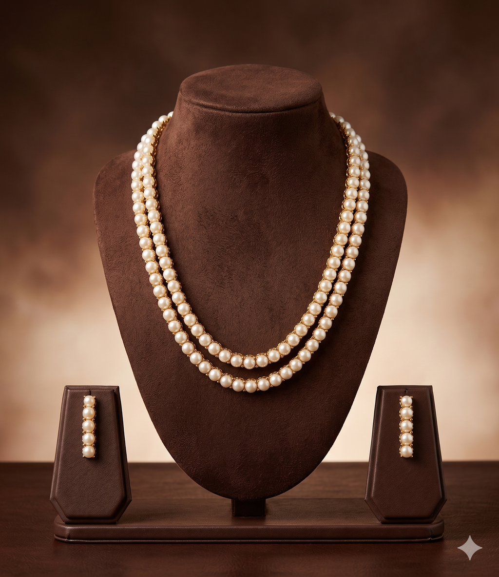 Two-Strand Freshwater White Pearl Necklace Set