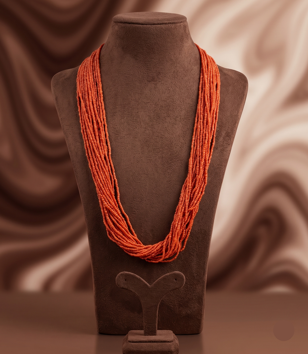 Tangerine Veil � Cascading Orange Strand Bead Necklace