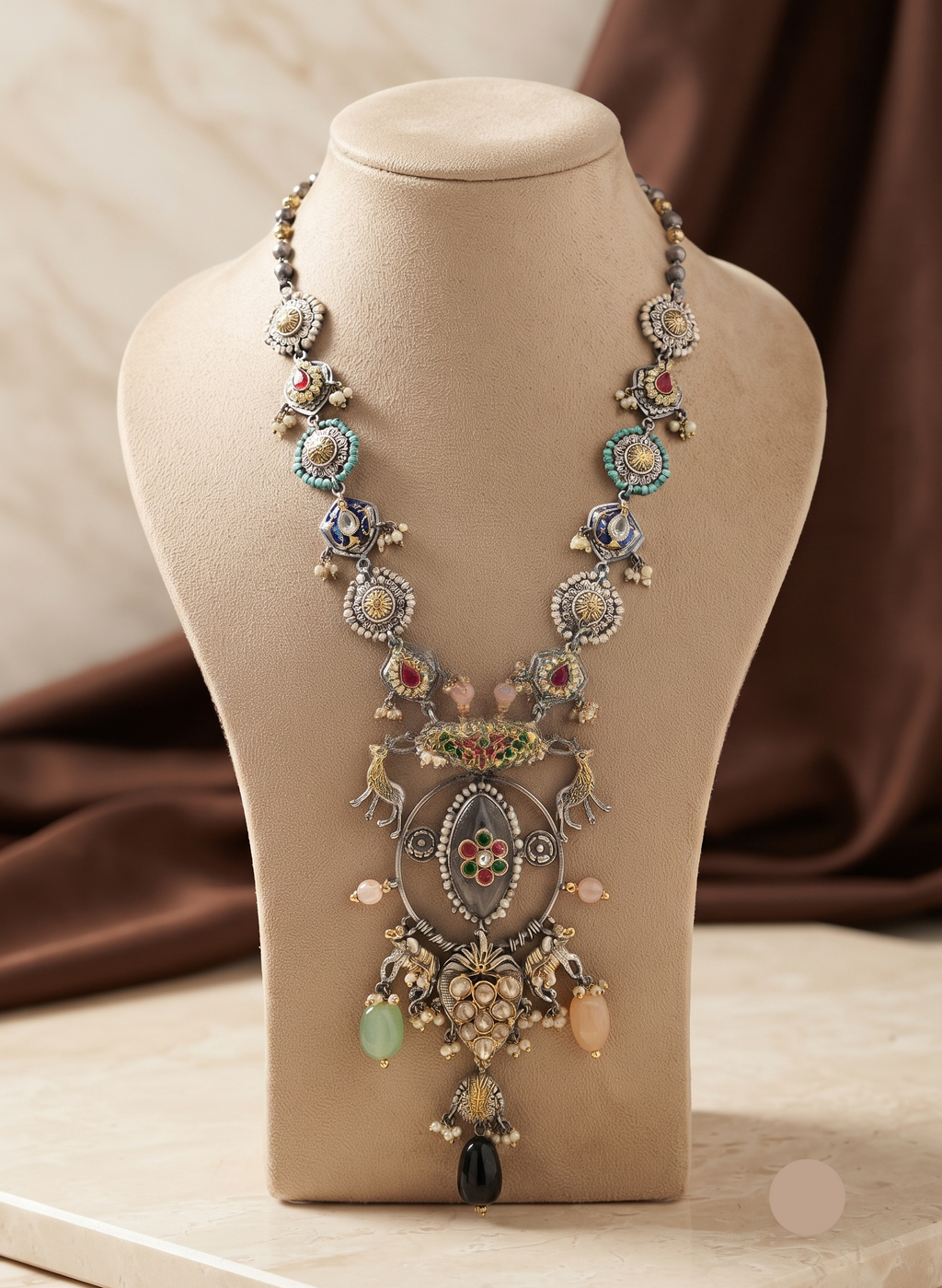 Silver Nakhra Moon Long Necklace