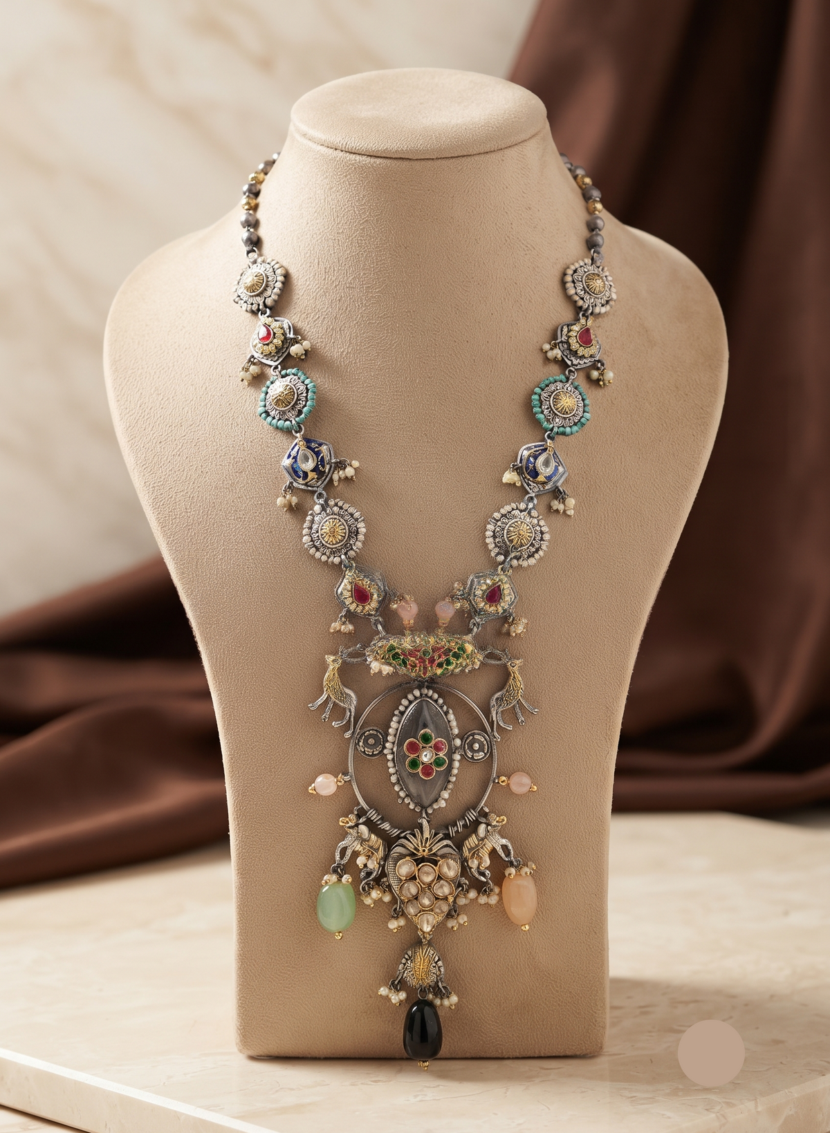 Silver Nakhra Moon Long Necklace