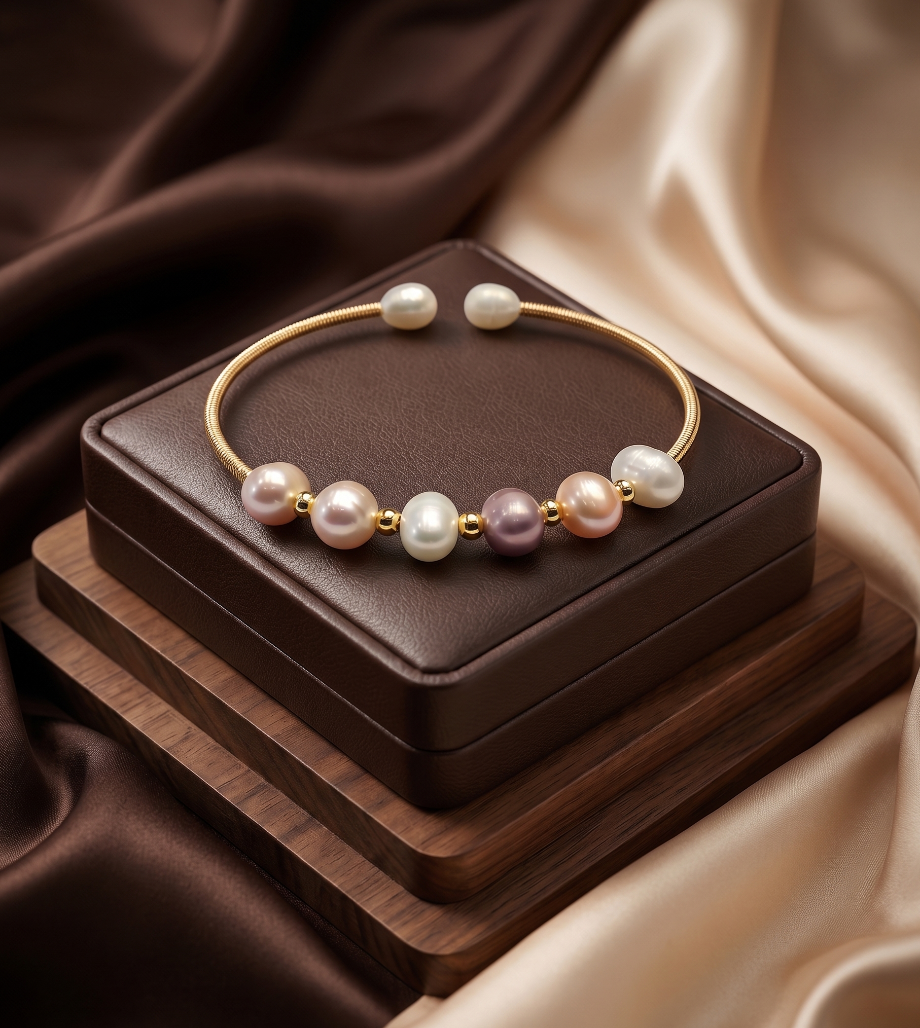Open-Cuff Freshwater Pearl & Gold Wire Bracelet