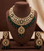 Bridal Polki Jewellery Set with Green Beads