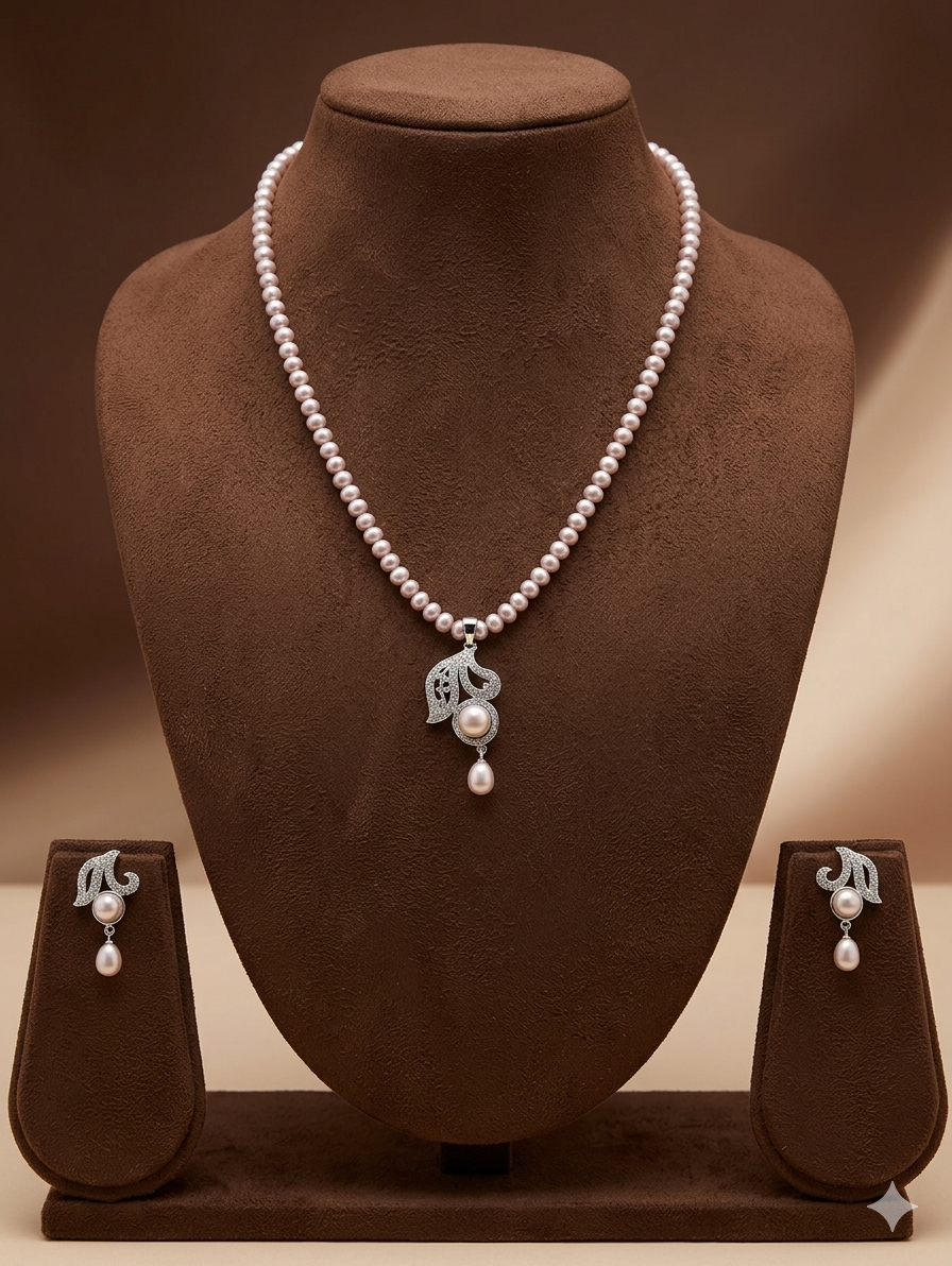 Rosé Swan Elegance Freshwater One Line Pearl Pendant Set
