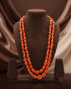 Flame Cascade Triple-Strand Coral Orange Bead Necklace