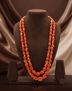 Flame Cascade Triple-Strand Coral Orange Bead Necklace