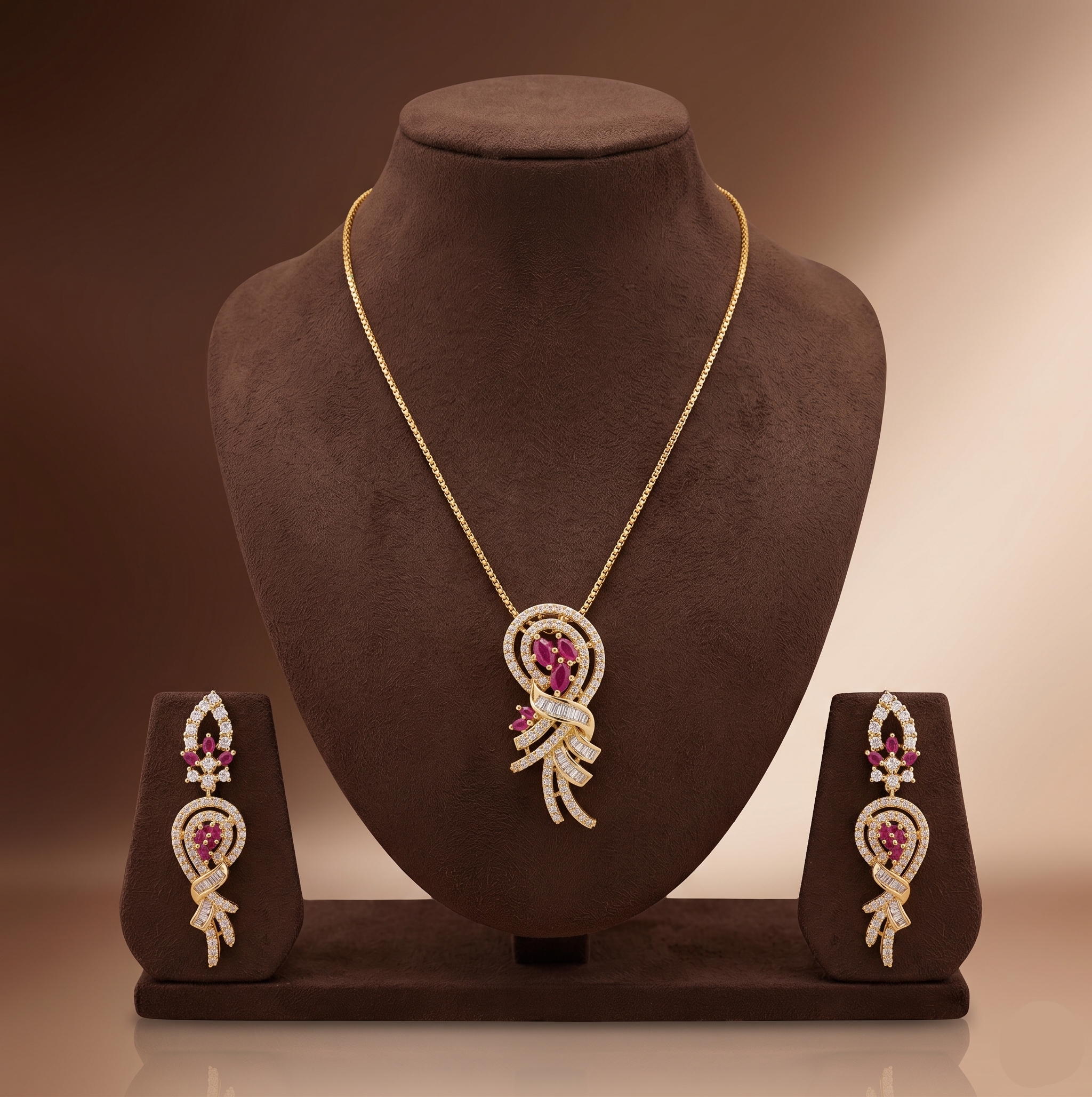 White Red CZ Pendent Set