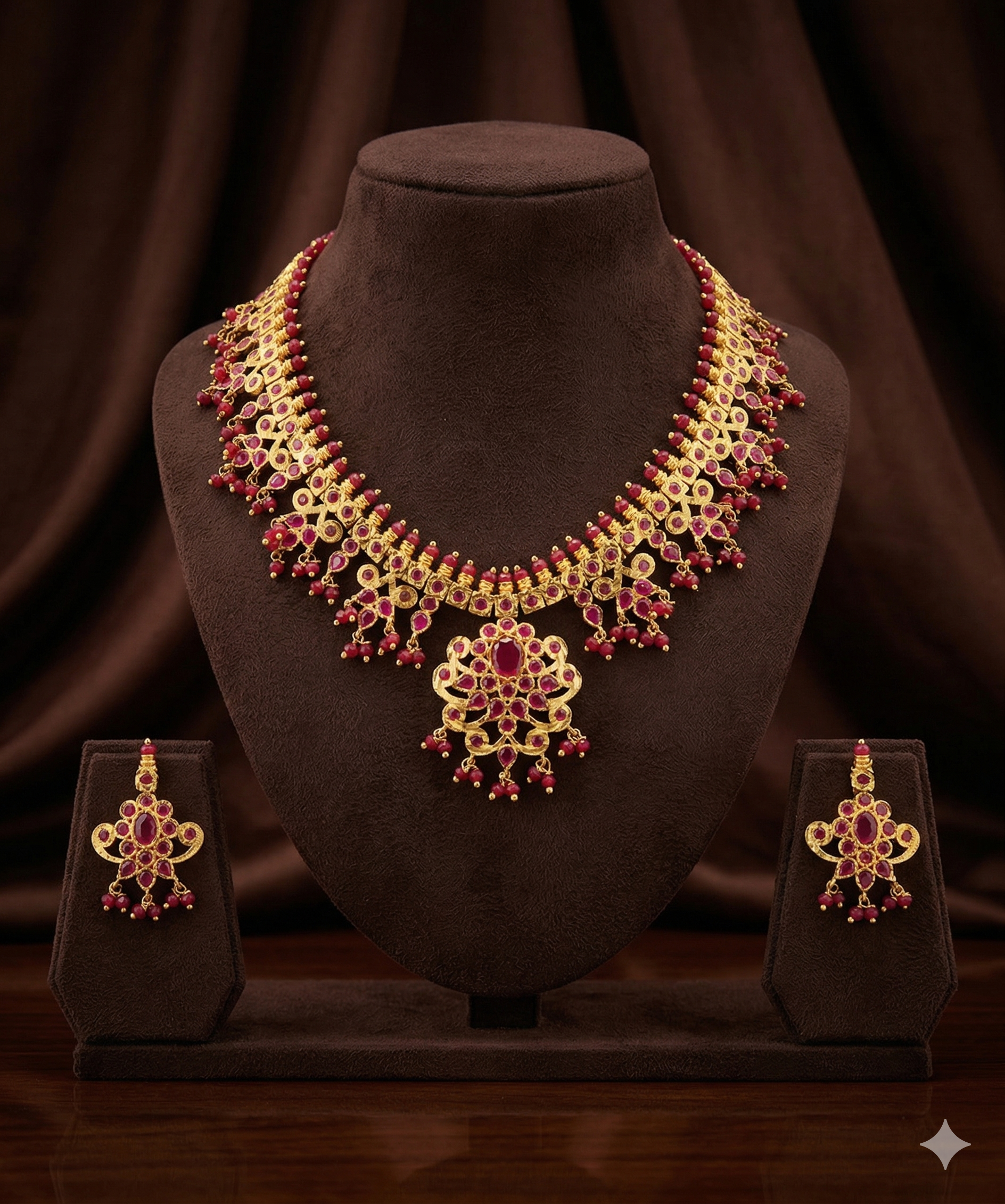Royal Red Stone Necklace & Earrings Set – Festive Statement Jewellery