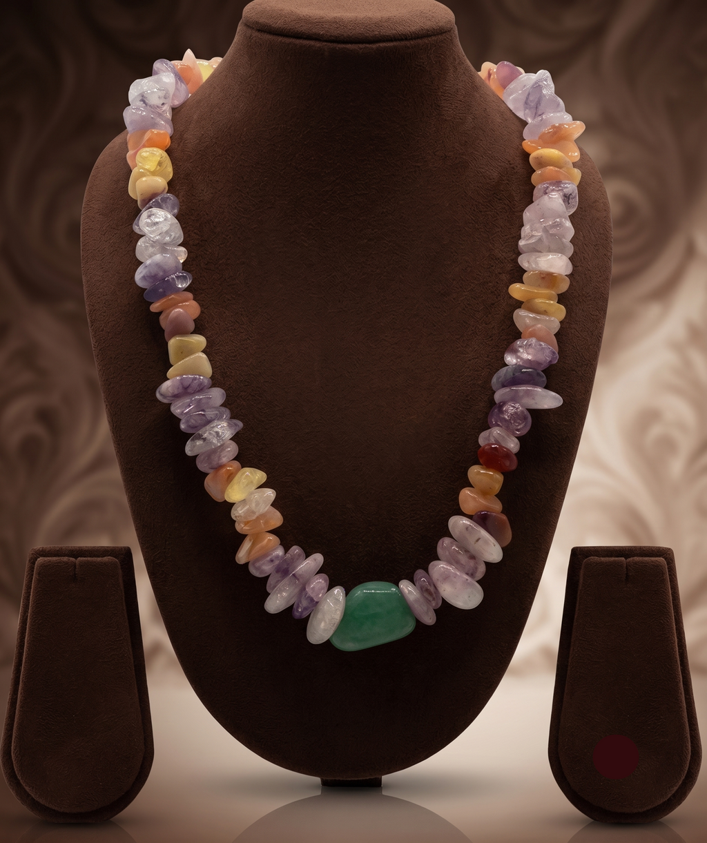 Desert Bloom � Multicolor Gemstone Chip Necklace with Green Accent