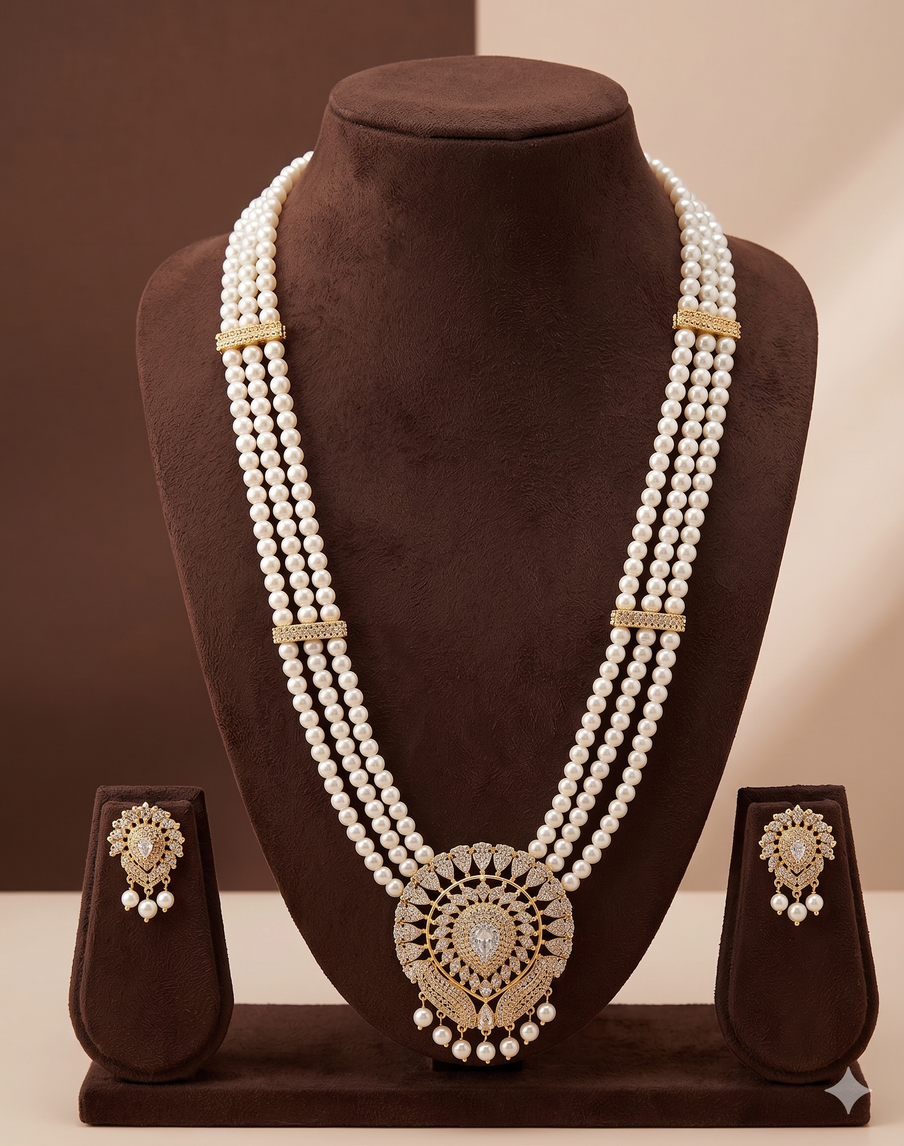White Freshwater Pearl Rani Haar Necklace Set