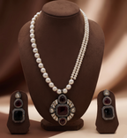Royal Maroon Temple Pearl Pendent Set