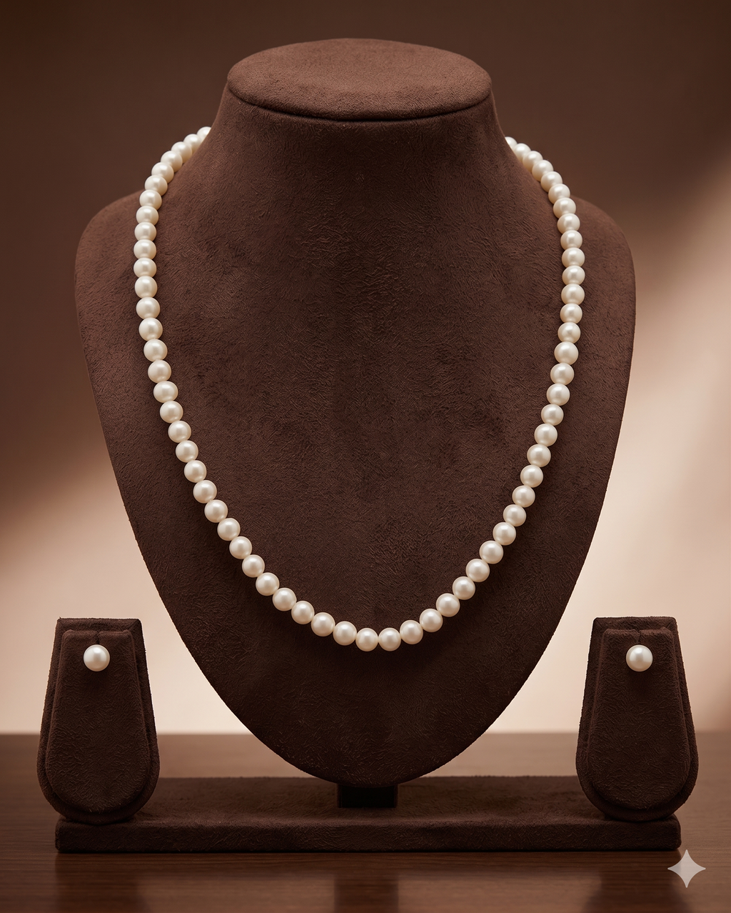 Single-Strand White Freshwater Pearl Necklace, Earring Set