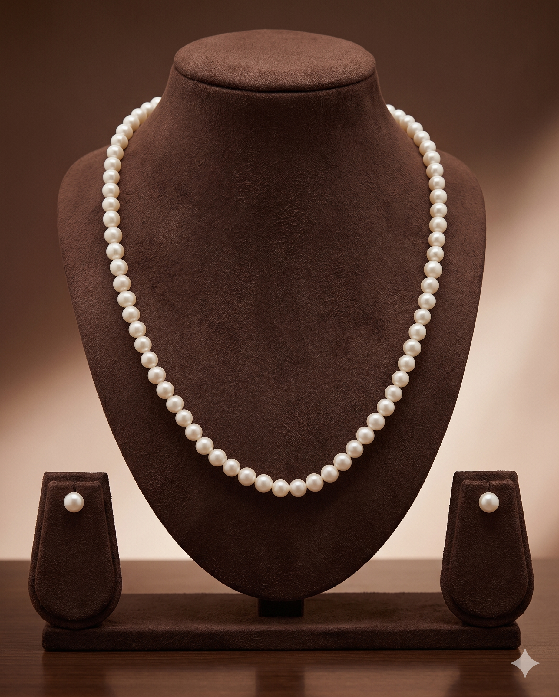 Single-Strand White Freshwater Pearl Necklace, Earring Set
