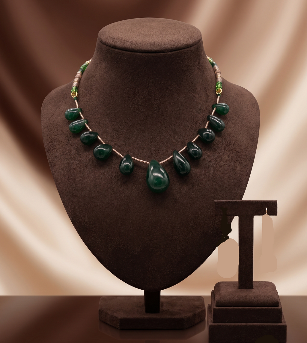 Jade Drop Grace Green Tear-Drop Beaded Necklace