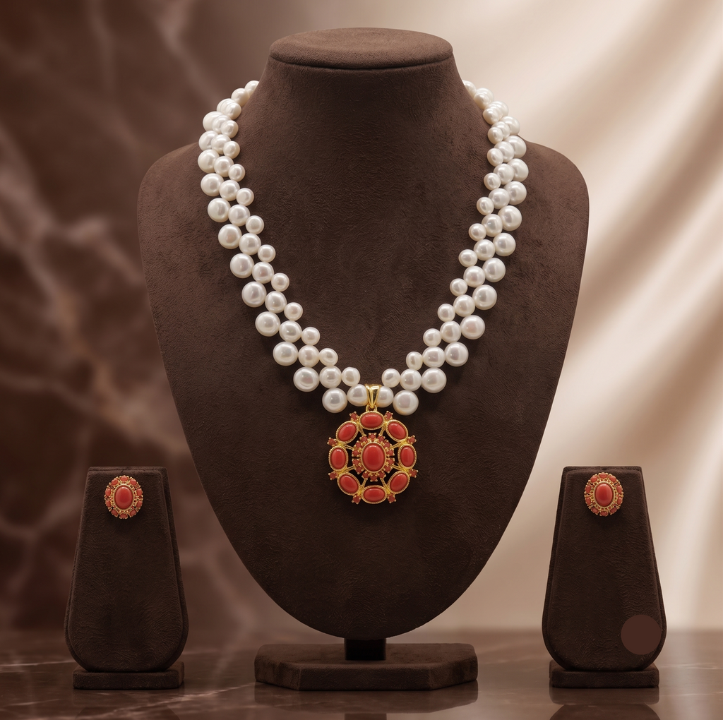 Coral Majesty Pearl Pendant Set