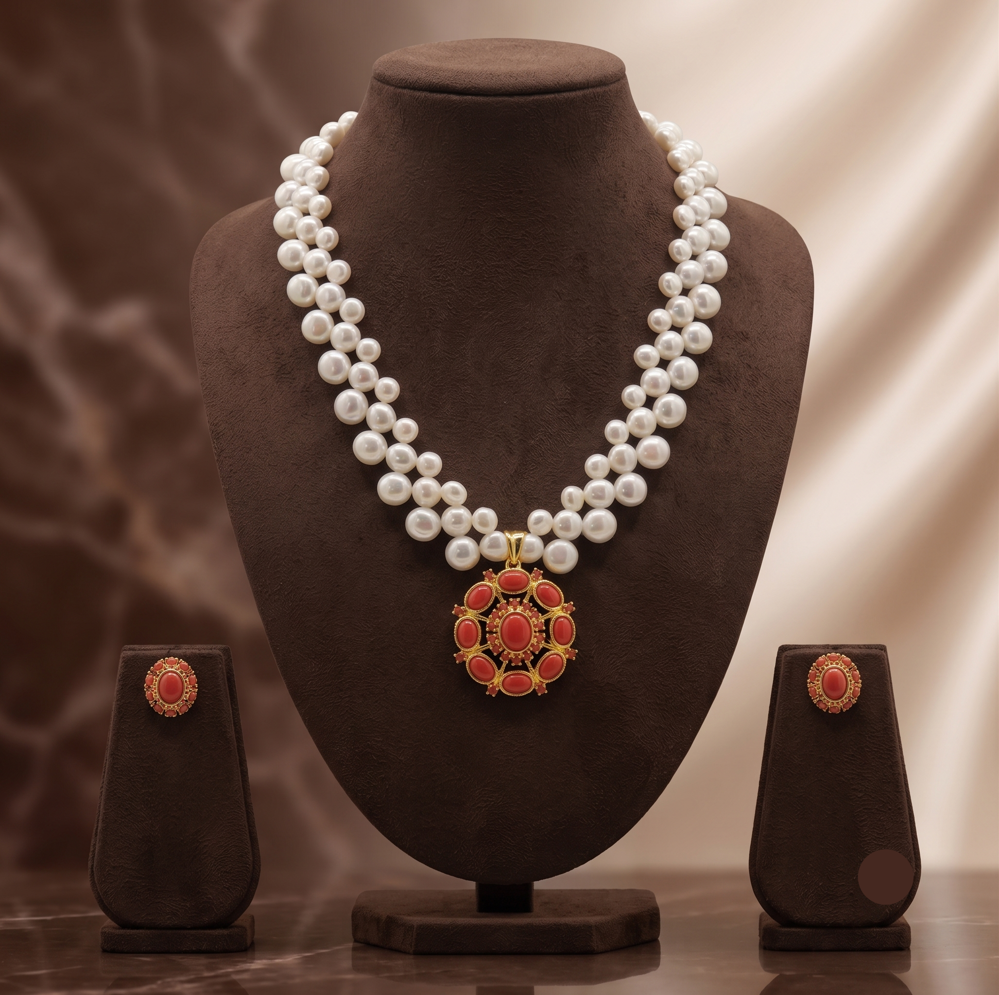 Coral Majesty Pearl Pendant Set