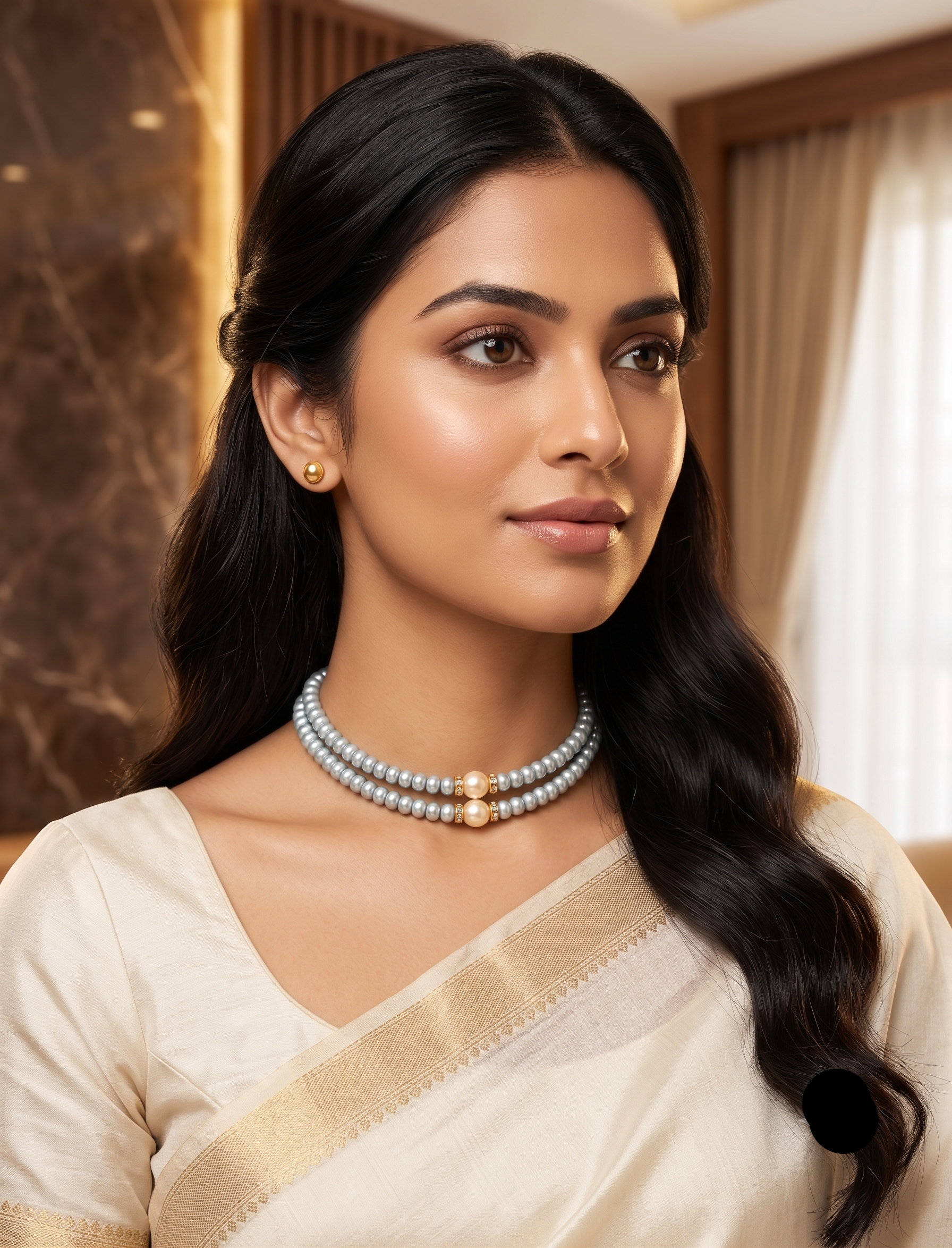 Sky Aura Freshwater Pearl 2 Line Choker