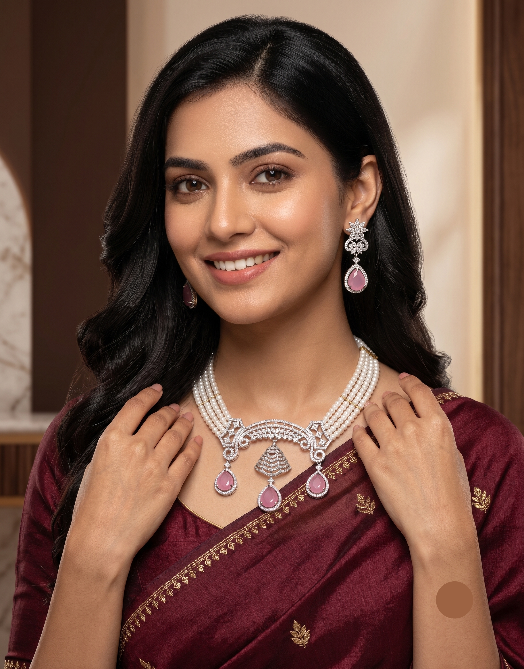 Blush Pink Teardrop Pearl Choker Set with Matching Earrings
