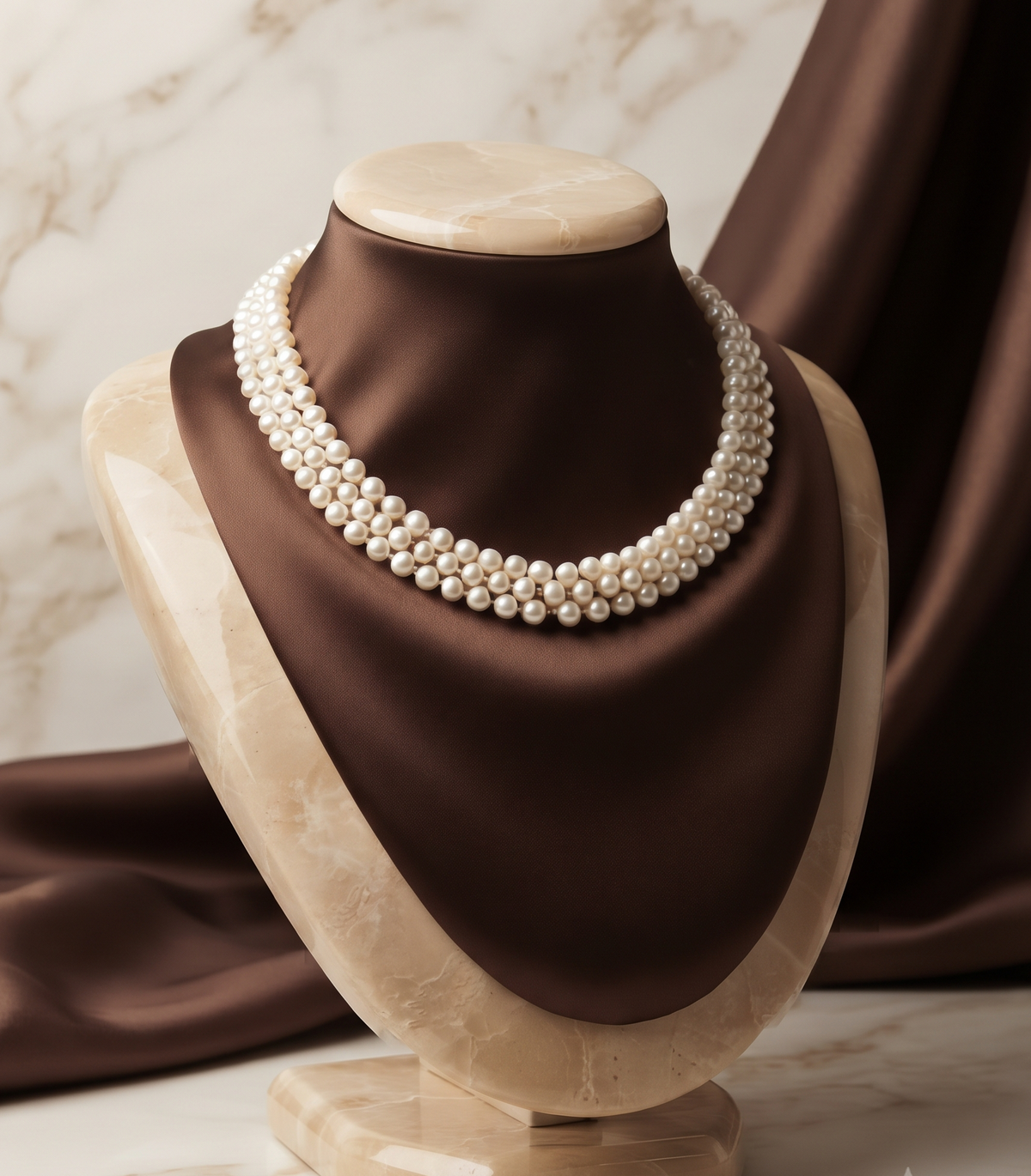 Ivory Cascade Braid Freshwater Pearl Necklace Set