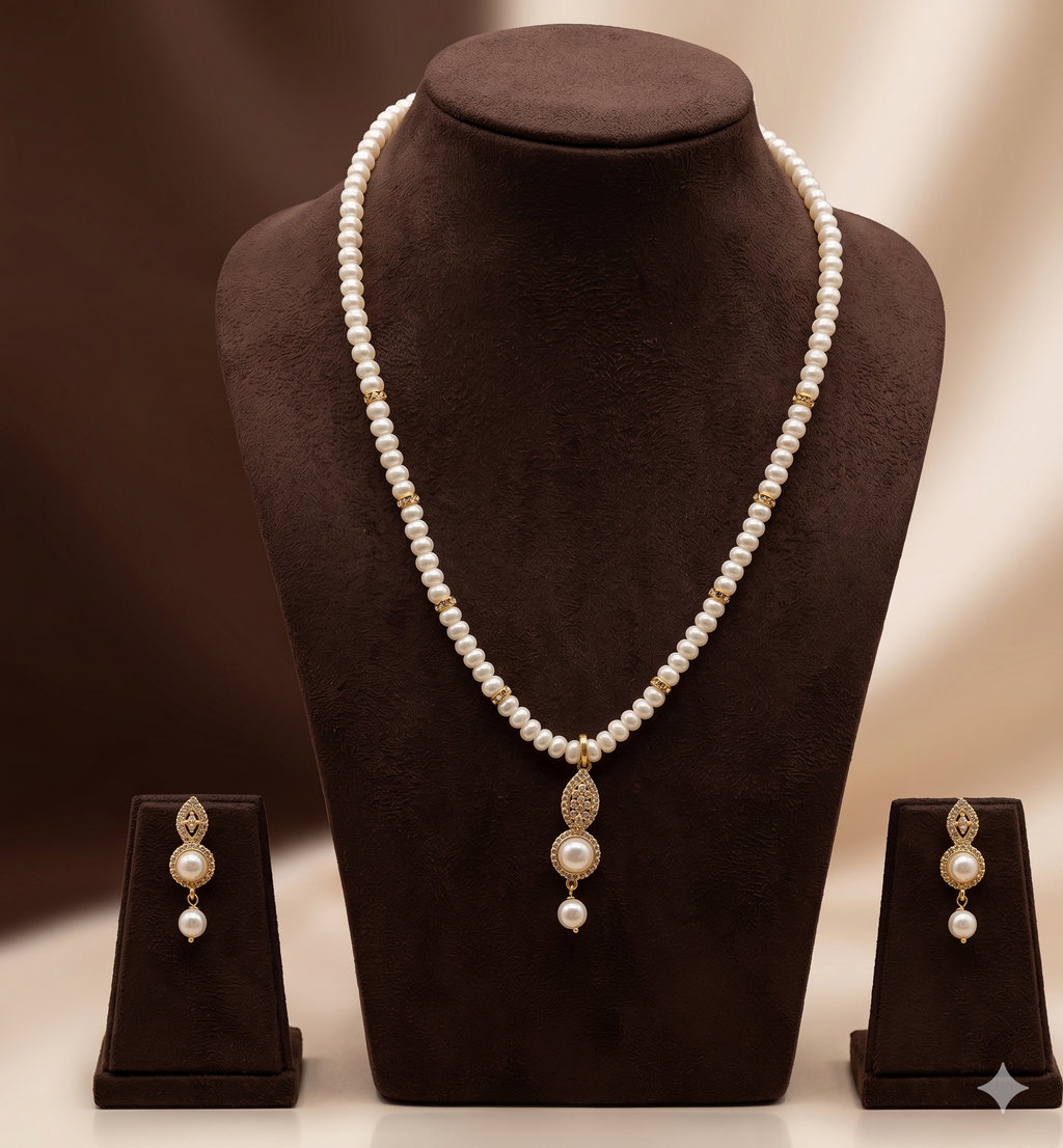 White Freshwater Pearl One Line Pendant  Set