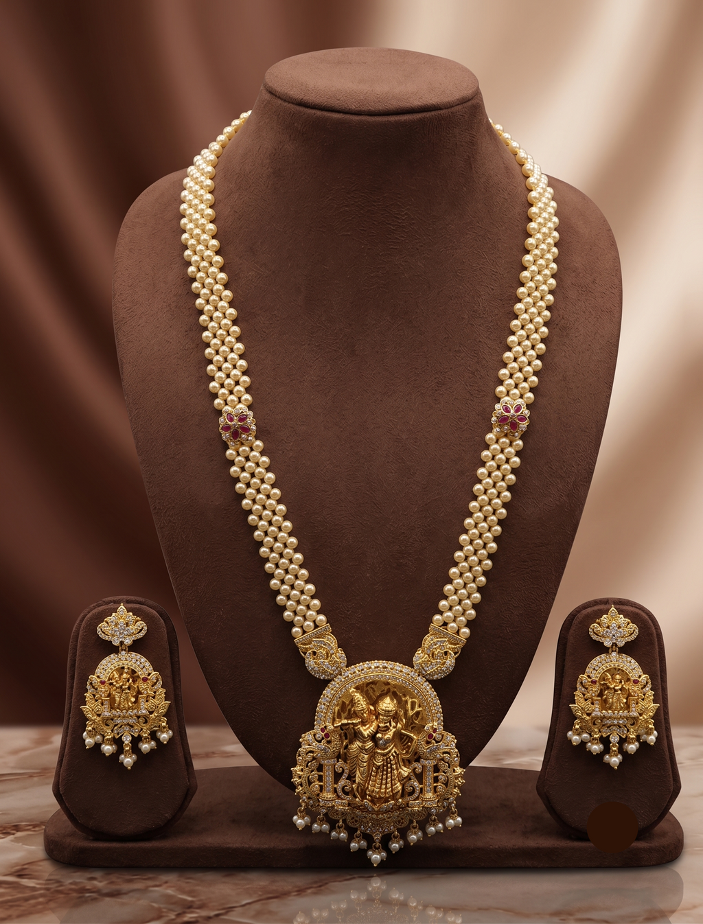 Lakshmi Temple Long Haram Necklace & Earrings Set