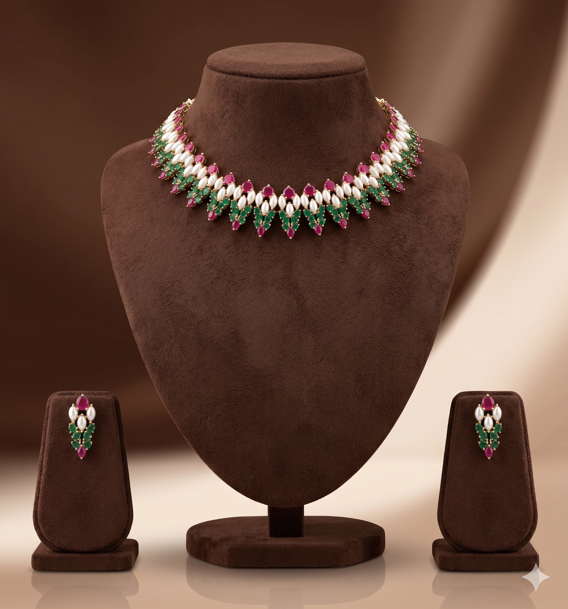 Handcrafted Natural pearl Necklace With pink and Green stones