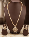 Royal Heritage White Pearl Long Necklace with Intricate White Stone Pendant Set