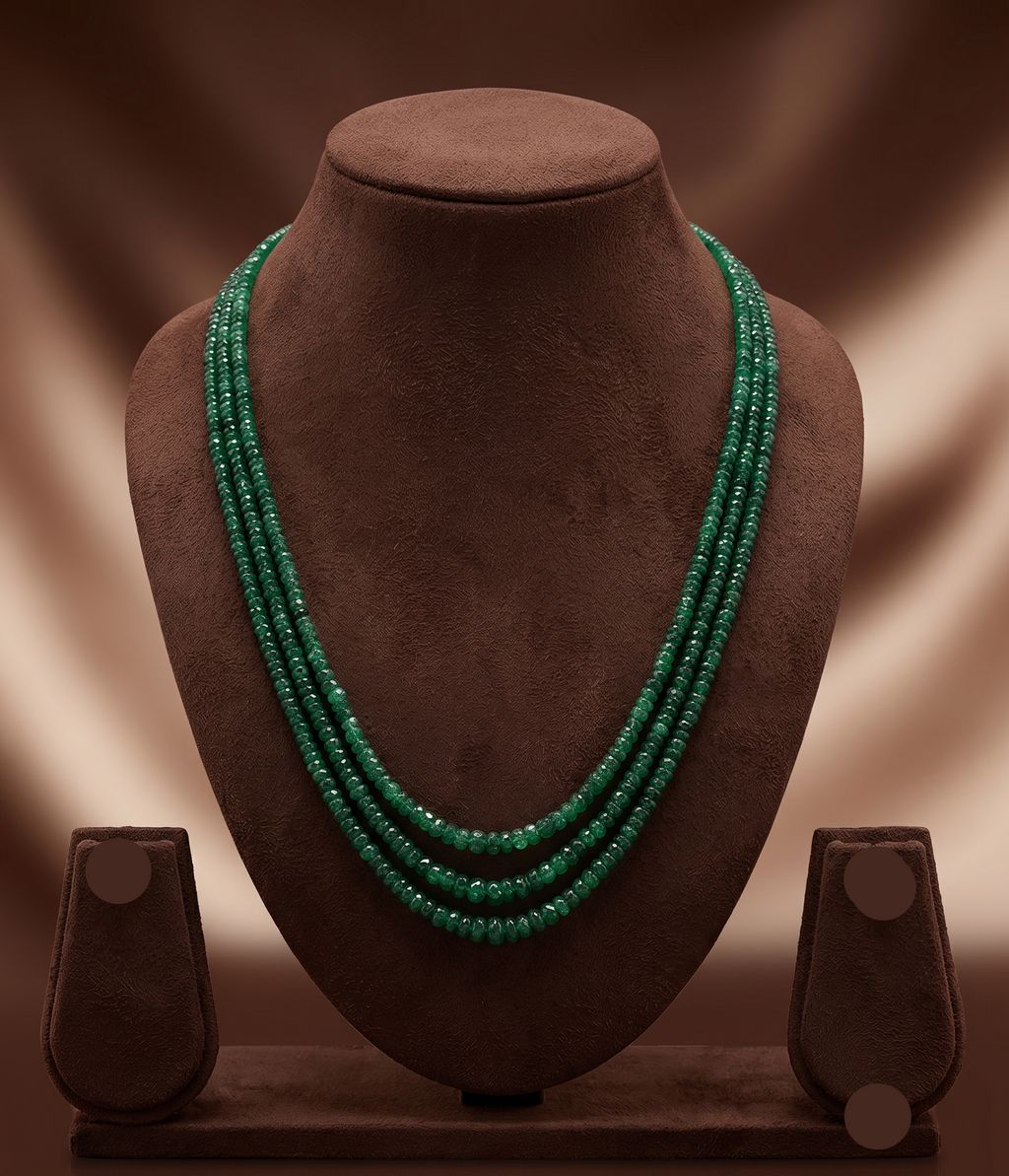 Emerald Whisper , Faceted Green Bead Multi-Strand Necklace
