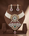 Colorful CZ Multi-Strand Pearl Choker Set