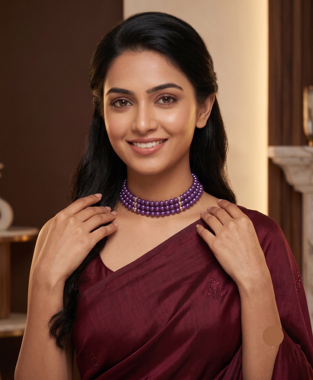 Royal Violet Freshwater Pearl 3 Line Choker