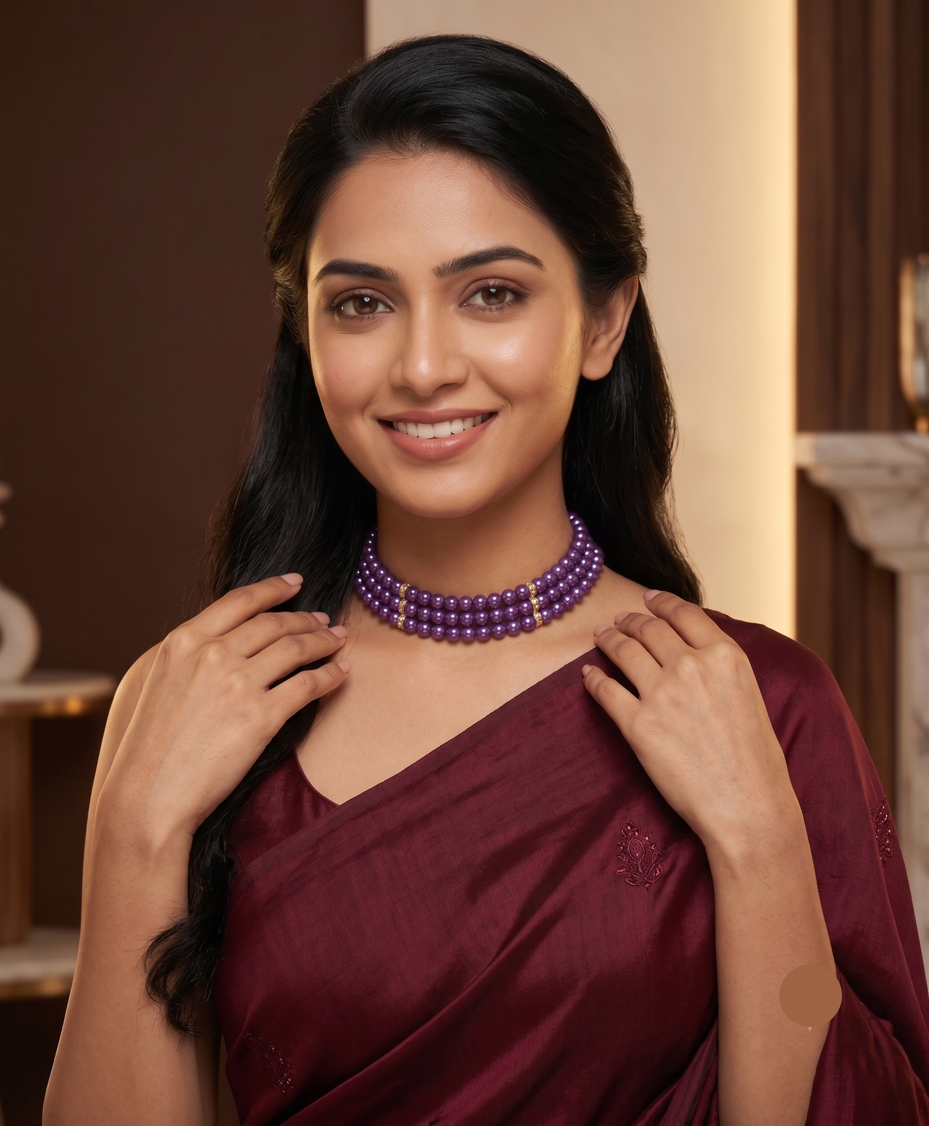 Royal Violet Freshwater Pearl 3 Line Choker
