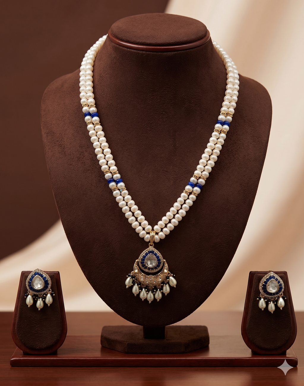 Sapphire Drop Freshwater Pearl Pendant Set