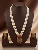 Royal Red & Green Freshwater Pearl Rani Haar Necklace Set – Premium Bridal & Festive Jewellery