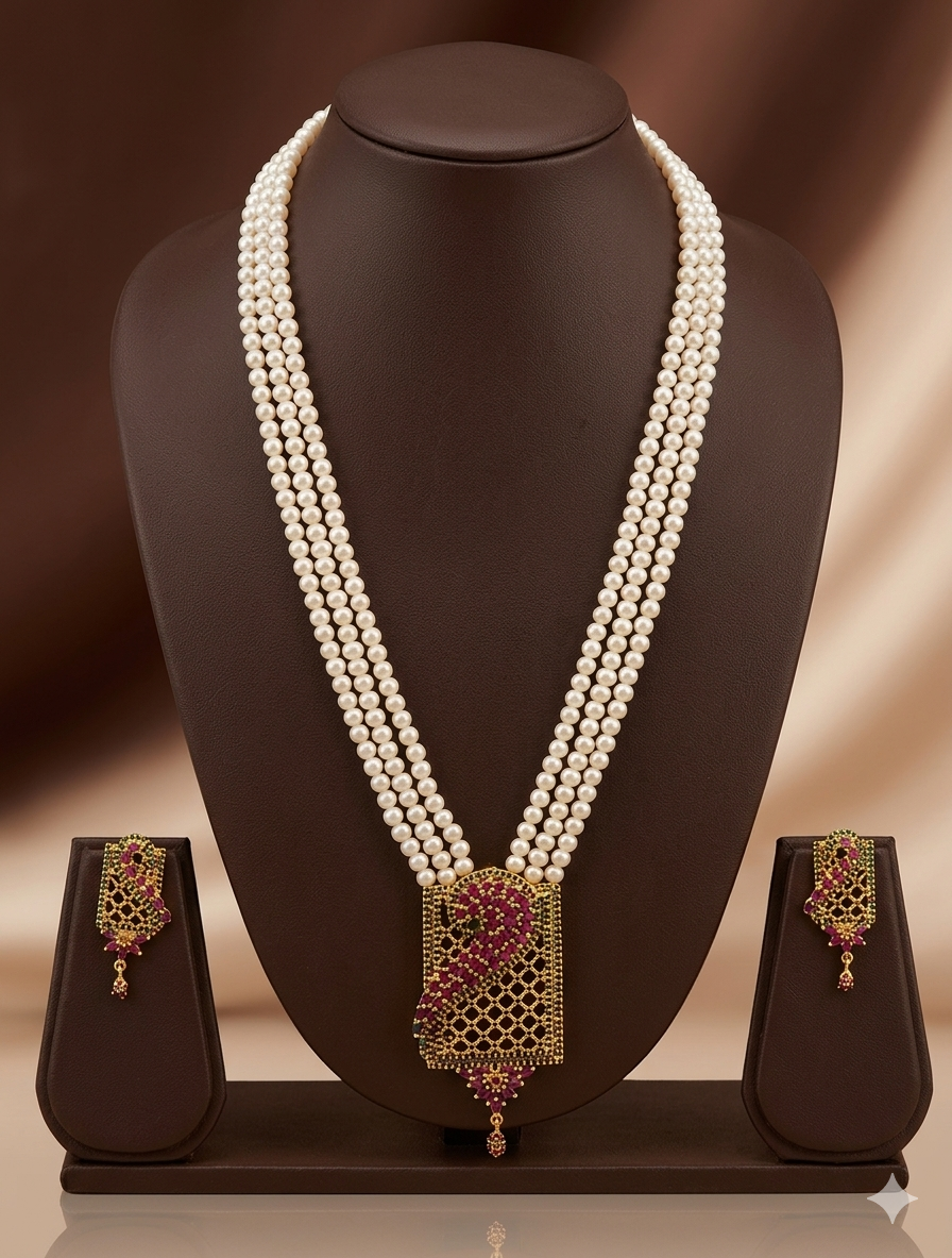 Royal Red & Green Freshwater Pearl Rani Haar Necklace Set – Premium Bridal & Festive Jewellery