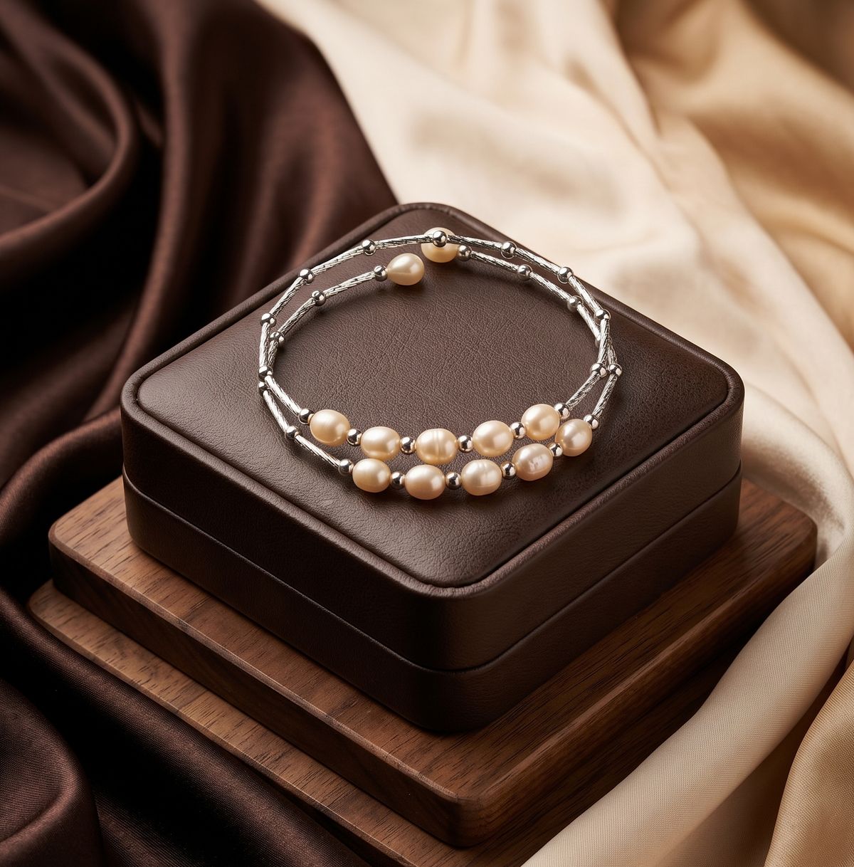 Everyday Peach Freshwater Pearl Silver-Tone Bracelet
