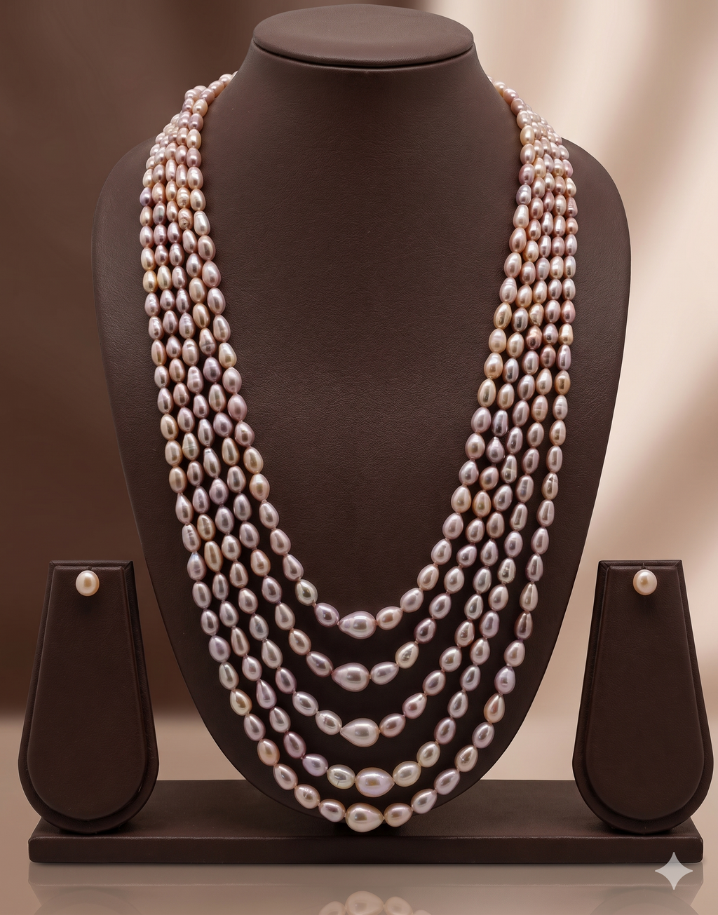 Five-Strand Freshwater Pearl Necklace & Earrings Set
