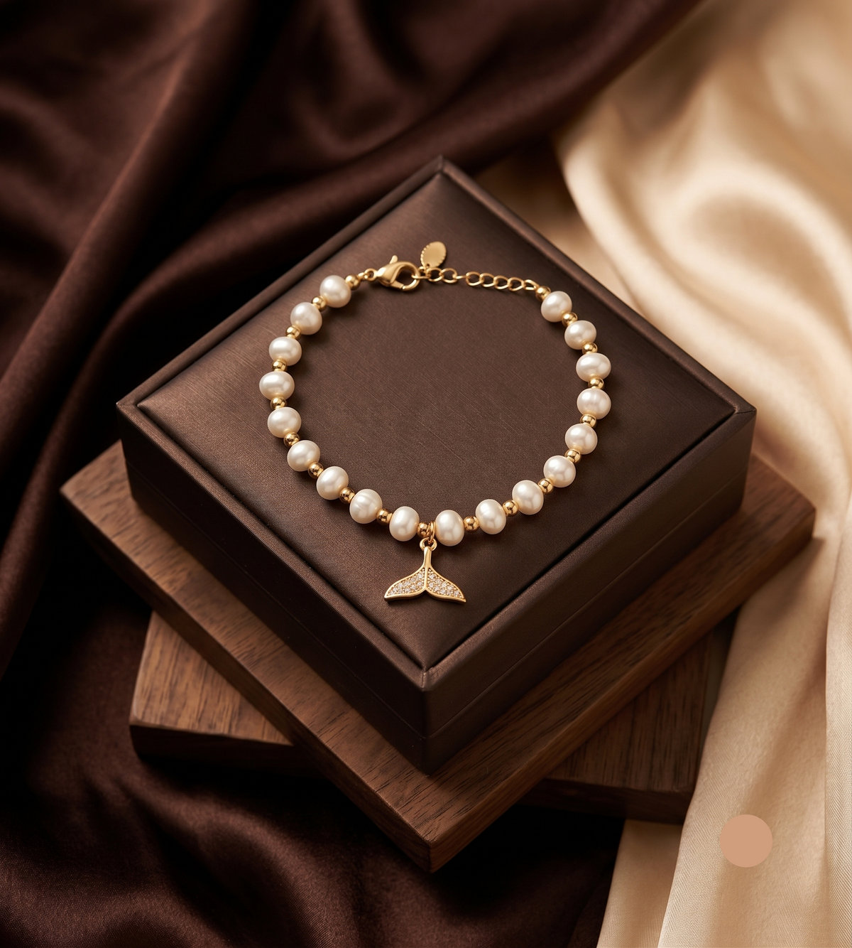 Oval White Freshwater Pearl Gold-Tone Charm Bracelet