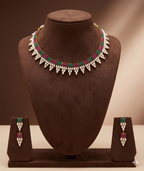 Fresh water pearl Necklace with pink and green stones