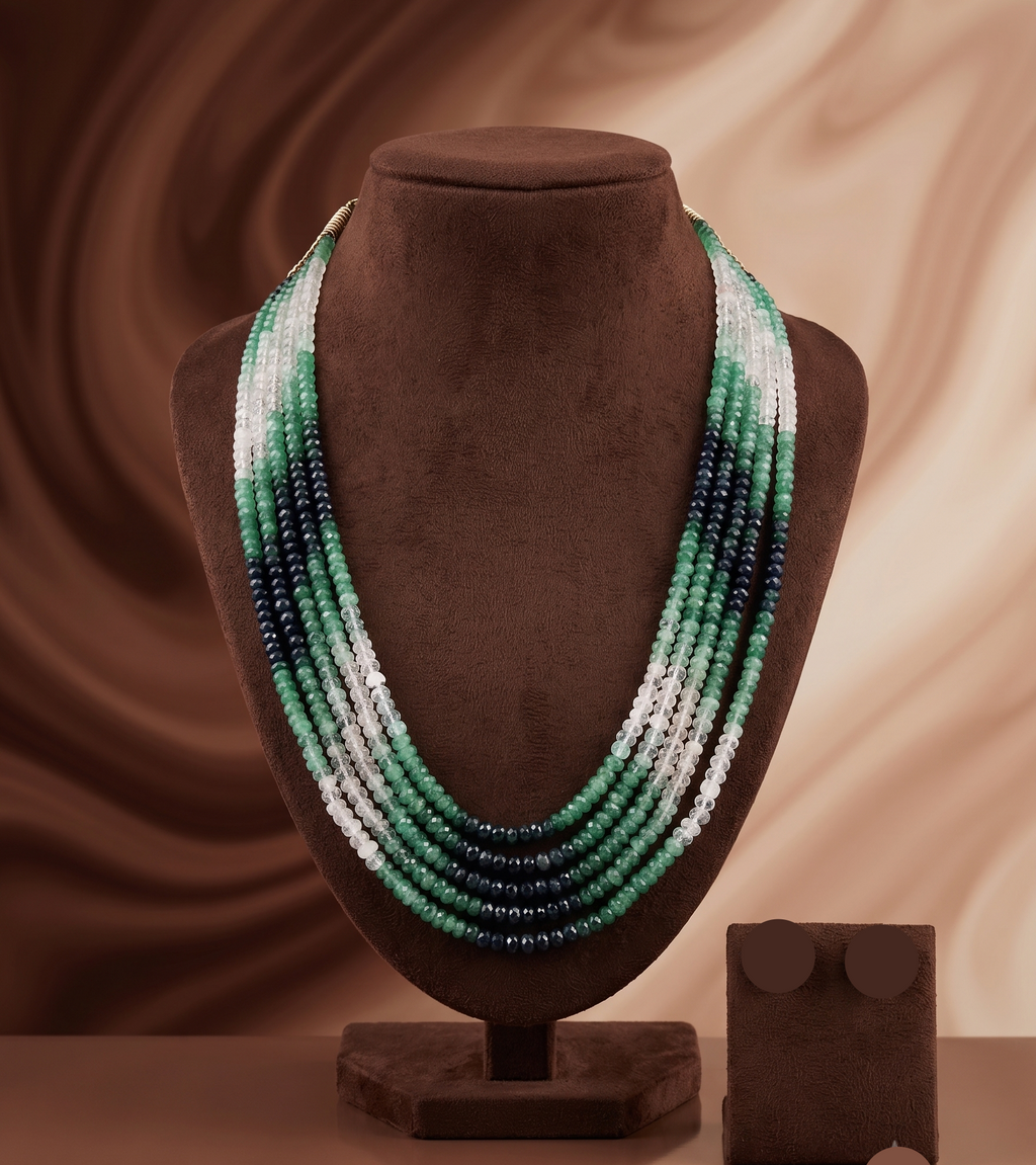 Forest Harmony  Mixed Green, Black & Clear Beaded Necklace