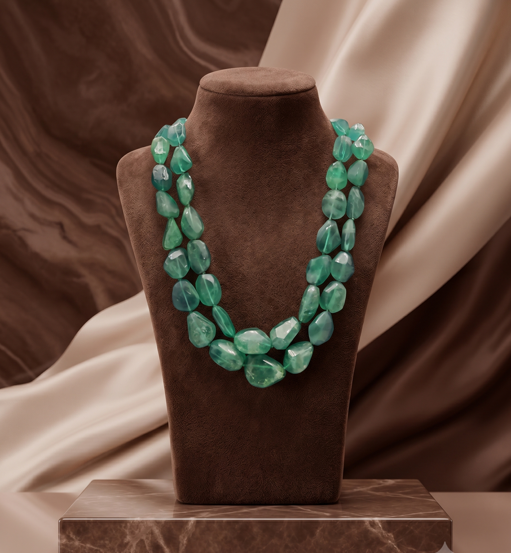 Verdant Glow Dual-Strand Gemstone Necklace