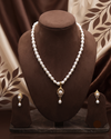 White Button Pearl Necklace Set with Teardrop Pendant & Earrings