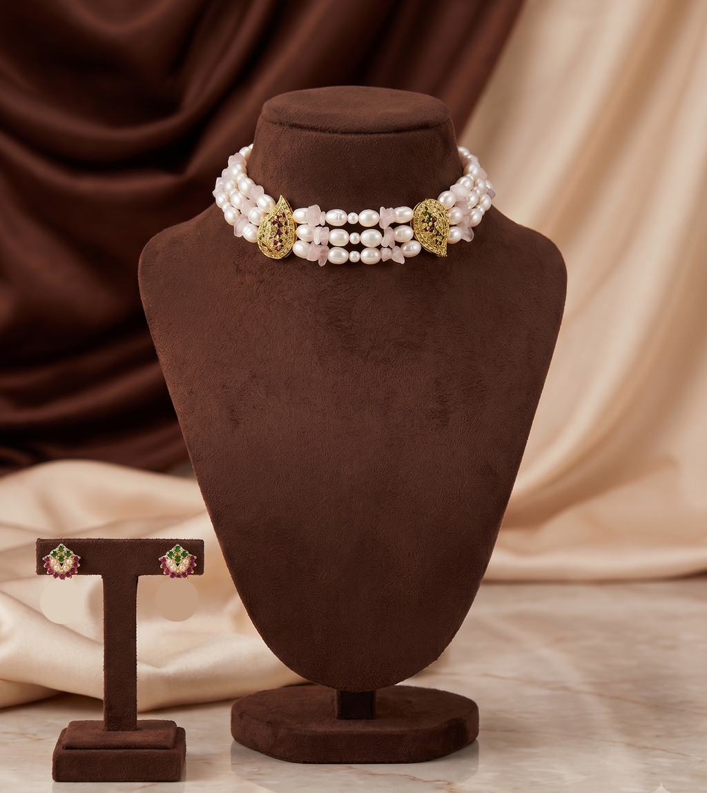 Royal Heritage 3-Line Pearl & Pink Gem Choker