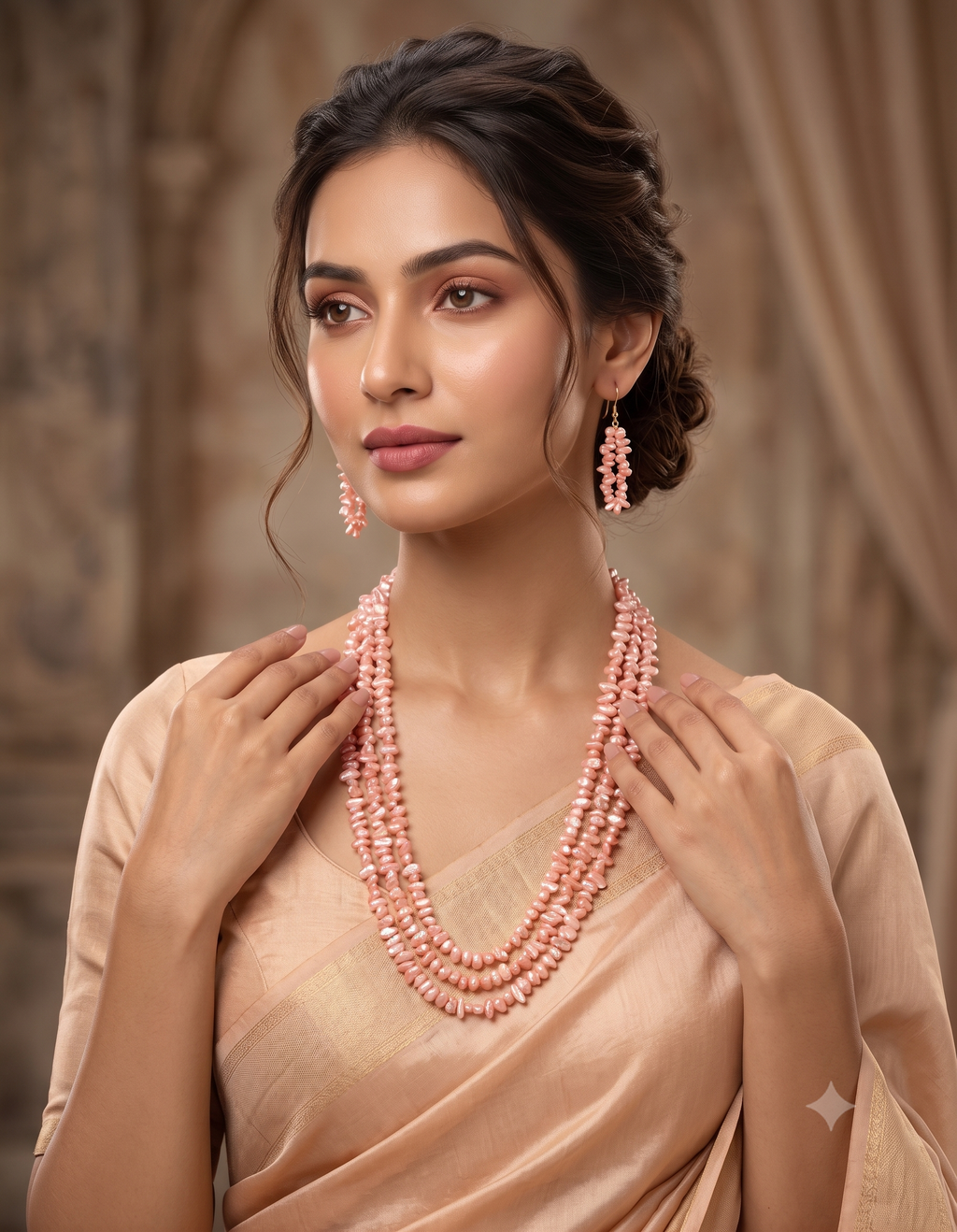 3 line rice pearls orange