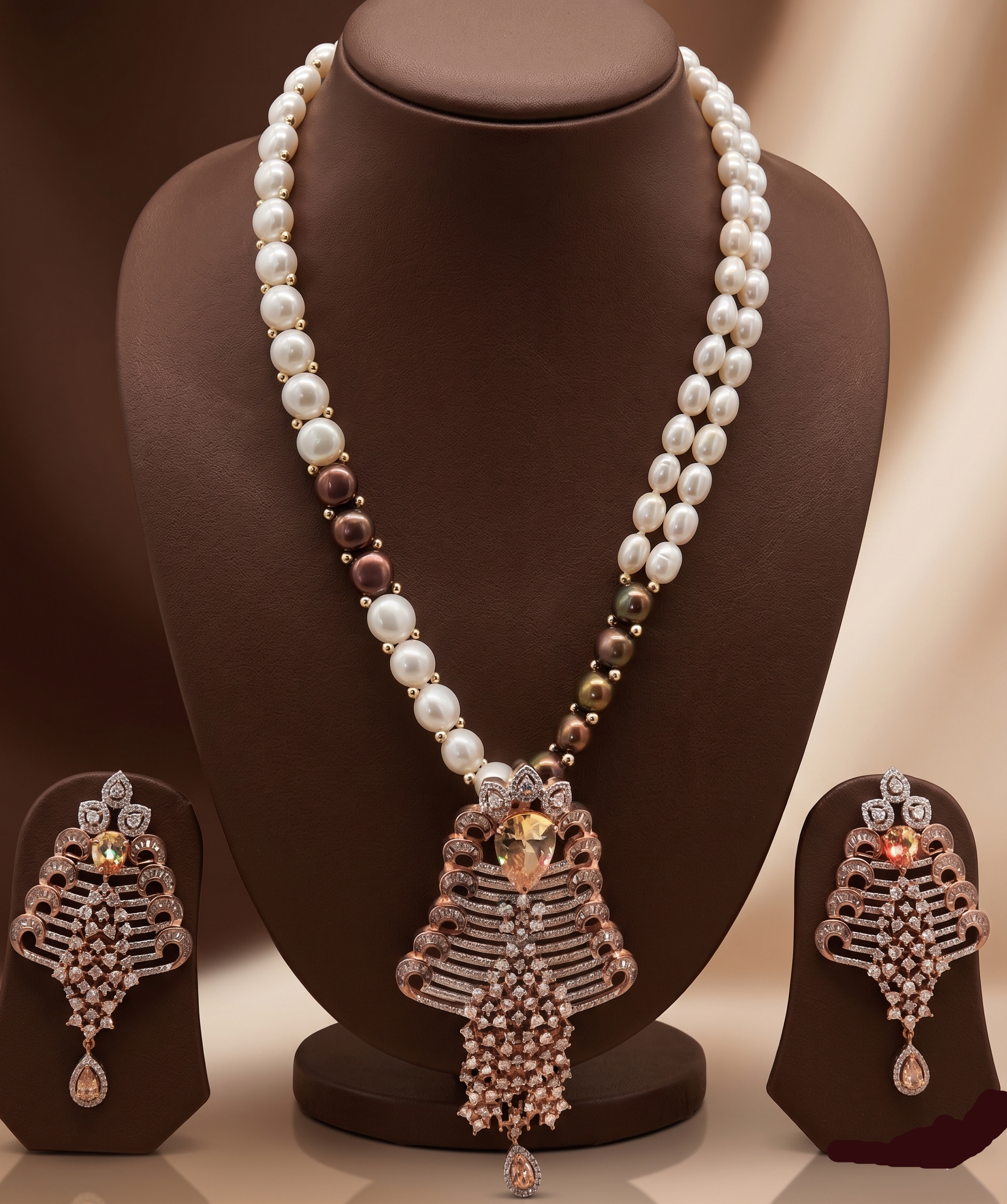 Twilight Elegance Multi-Strand Pearl Pendent Set