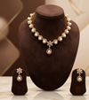 Royal Heritage White Button Pearl Choker with Halo Bezels & Floral Pendant Set